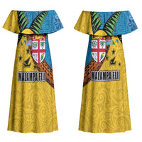 Malampa Fiji Day Couples Matching Off Shoulder Maxi Dress and Hawaiian Shirt Tapa and Melanesian Patterns with Coat of Arms LT03 - Polynesian Pride