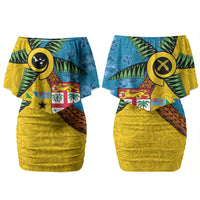 Malampa Fiji Day Couples Matching Off Shoulder Short Dress and Hawaiian Shirt Tapa and Melanesian Patterns with Coat of Arms LT03 - Polynesian Pride
