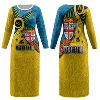 Malampa Fiji Day Family Matching Long Sleeve Bodycon Dress and Hawaiian Shirt Tapa and Melanesian Patterns with Coat of Arms LT03 Mom's Dress Multicolor - Polynesian Pride