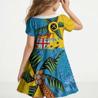 Malampa Fiji Day Kid Short Sleeve Dress Tapa and Melanesian Patterns with Coat of Arms LT03 - Polynesian Pride