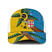Malampa Fiji Day Mesh Trucker Cap Tapa and Melanesian Patterns with Coat of Arms LT03 One Size White Multicolor - Polynesian Pride