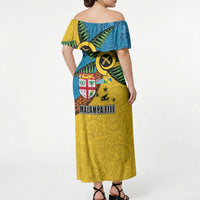 Malampa Fiji Day Off Shoulder Maxi Dress Tapa and Melanesian Patterns with Coat of Arms LT03 - Polynesian Pride
