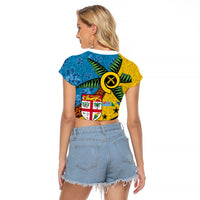 Malampa Fiji Day Raglan Cropped T Shirt Tapa and Melanesian Patterns with Coat of Arms LT03 - Polynesian Pride