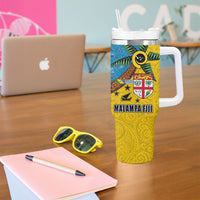 Malampa Fiji Day Tumbler With Handle Tapa and Melanesian Patterns with Coat of Arms LT03 - Polynesian Pride