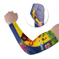 Malampa Fiji Day Arm Sleeves Volcano and Coral Reef with Culture Patterns Split Style LT03 Set of 2 Multicolor - Polynesian Pride