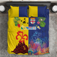 Malampa Fiji Day Bedding Set Volcano and Coral Reef with Culture Patterns Split Style LT03 Multicolor - Polynesian Pride