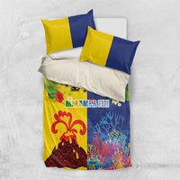 Malampa Fiji Day Bedding Set Volcano and Coral Reef with Culture Patterns Split Style LT03 US Twin 172cm x 218cm Multicolor - Polynesian Pride