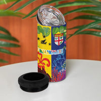Malampa Fiji Day 4 in 1 Can Cooler Tumbler Volcano and Coral Reef with Culture Patterns Split Style LT03 - Polynesian Pride