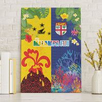 Malampa Fiji Day Canvas Wall Art Volcano and Coral Reef with Culture Patterns Split Style LT03 Without Frame Multicolor - Polynesian Pride