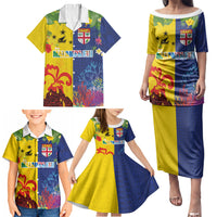 Malampa Fiji Day Family Matching Puletasi and Hawaiian Shirt Volcano and Coral Reef with Culture Patterns Split Style LT03 - Polynesian Pride