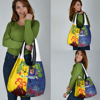 Malampa Fiji Day Grocery Bag Volcano and Coral Reef with Culture Patterns Split Style LT03 - Polynesian Pride