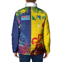 Malampa Fiji Day Padded Jacket Volcano and Coral Reef with Culture Patterns Split Style LT03 - Polynesian Pride