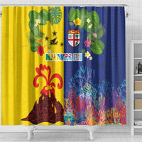 Malampa Fiji Day Shower Curtain Volcano and Coral Reef with Culture Patterns Split Style LT03 - Polynesian Pride