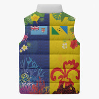 Malampa Fiji Day Sleeveless Puffer Jacket Volcano and Coral Reef with Culture Patterns Split Style LT03 - Polynesian Pride