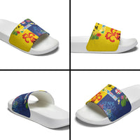 Malampa Fiji Day Slide Sandals Volcano and Coral Reef with Culture Patterns Split Style LT03 - Polynesian Pride