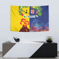 Malampa Fiji Day Tapestry Volcano and Coral Reef with Culture Patterns Split Style LT03 - Polynesian Pride