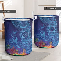 Fijian Tribal Manta Ray Laundry Basket Masi Motif with Coral Reef Ocean Vibe LT03 - Polynesian Pride