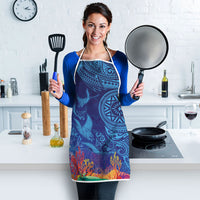 Fijian Tribal Manta Ray Apron Masi Motif with Coral Reef Ocean Vibe LT03 - Polynesian Pride