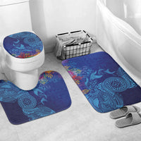 Fijian Tribal Manta Ray Bathroom Set Masi Motif with Coral Reef Ocean Vibe LT03 Mat Set Only (3 pcs) One Size Blue - Polynesian Pride