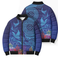 Fijian Tribal Manta Ray Bomber Puffer Jacket Masi Motif with Coral Reef Ocean Vibe LT03 - Polynesian Pride