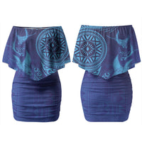 Fijian Tribal Manta Ray Couples Matching Off Shoulder Short Dress and Hawaiian Shirt Masi Motif with Coral Reef Ocean Vibe LT03 - Polynesian Pride