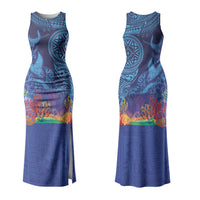 Fijian Tribal Manta Ray Couples Matching Tank Maxi Dress and Hawaiian Shirt Masi Motif with Coral Reef Ocean Vibe LT03 - Polynesian Pride