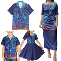 Fijian Tribal Manta Ray Family Matching Puletasi and Hawaiian Shirt Masi Motif with Coral Reef Ocean Vibe LT03 - Polynesian Pride