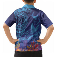 Fijian Tribal Manta Ray Kid Hawaiian Shirt Masi Motif with Coral Reef Ocean Vibe LT03 - Polynesian Pride