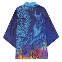 Fijian Tribal Manta Ray Kimono Masi Motif with Coral Reef Ocean Vibe LT03 - Polynesian Pride