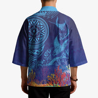 Fijian Tribal Manta Ray Kimono Masi Motif with Coral Reef Ocean Vibe LT03 - Polynesian Pride