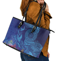 Fijian Tribal Manta Ray Leather Tote Bag Masi Motif with Coral Reef Ocean Vibe LT03 - Polynesian Pride