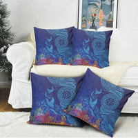 Fijian Tribal Manta Ray Pillow Cover Masi Motif with Coral Reef Ocean Vibe LT03 - Polynesian Pride