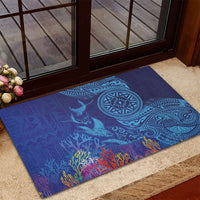 Fijian Tribal Manta Ray Rubber Doormat Masi Motif with Coral Reef Ocean Vibe LT03 - Polynesian Pride