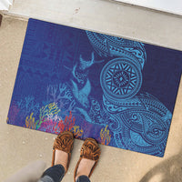 Fijian Tribal Manta Ray Rubber Doormat Masi Motif with Coral Reef Ocean Vibe LT03 - Polynesian Pride