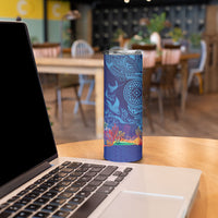 Fijian Tribal Manta Ray Skinny Tumbler Masi Motif with Coral Reef Ocean Vibe LT03 - Polynesian Pride