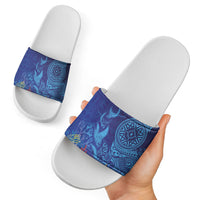 Fijian Tribal Manta Ray Slide Sandals Masi Motif with Coral Reef Ocean Vibe LT03 - Polynesian Pride