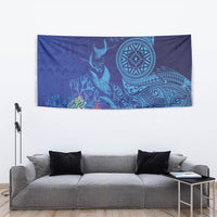 Fijian Tribal Manta Ray Tapestry Masi Motif with Coral Reef Ocean Vibe LT03 - Polynesian Pride