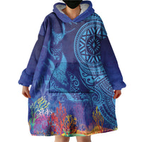 Fijian Tribal Manta Ray Wearable Blanket Hoodie Masi Motif with Coral Reef Ocean Vibe LT03 - Polynesian Pride