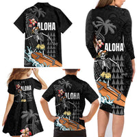 Hawaiian Halloween Skeleton Surfing Family Matching Long Sleeve Bodycon Dress and Hawaiian Shirt Polynesian Tribal Tattoo and Hawaiian Pattern LT03 - Polynesian Pride