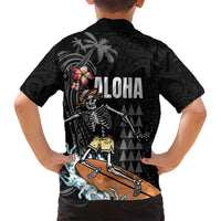 Hawaiian Halloween Skeleton Surfing Family Matching Summer Maxi Dress and Hawaiian Shirt Polynesian Tribal Tattoo and Hawaiian Pattern LT03 - Polynesian Pride