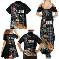 Hawaiian Halloween Skeleton Surfing Family Matching Summer Maxi Dress and Hawaiian Shirt Polynesian Tribal Tattoo and Hawaiian Pattern LT03 - Polynesian Pride