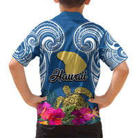 Hawaii Lanai Island Family Matching Off Shoulder Short Dress and Hawaiian Shirt Hibiscus Turle and Map with Polynesian Spiral LT03 - Polynesian Pride