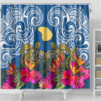 Custom Hawaii Lanai Island Shower Curtain Hibiscus Turle and Map with Polynesian Spiral LT03 - Polynesian Pride
