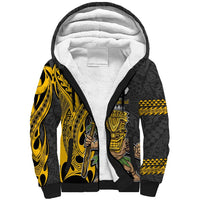 Hawaii Lanai Island Sherpa Hoodie Hawaiian Warrior and Kakau Symbols Abstract Tattoo LT03 Unisex Yellow - Polynesian Pride
