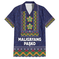 Philippines Merry Christmas Family Matching Long Sleeve Bodycon Dress and Hawaiian Shirt Maligayang Pasko with Parol and Xmas Pattern Barong Style LT03 Dad's Shirt - Short Sleeve Blue - Polynesian Pride