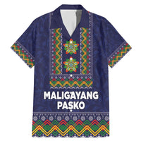Philippines Merry Christmas Family Matching Mermaid Dress and Hawaiian Shirt Maligayang Pasko with Parol and Xmas Pattern Barong Style LT03 Dad's Shirt - Short Sleeve Blue - Polynesian Pride