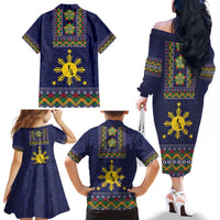 Philippines Merry Christmas Family Matching Off The Shoulder Long Sleeve Dress and Hawaiian Shirt Maligayang Pasko with Parol and Xmas Pattern Barong Style LT03 - Polynesian Pride