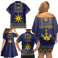 Philippines Merry Christmas Family Matching Off Shoulder Short Dress and Hawaiian Shirt Maligayang Pasko with Parol and Xmas Pattern Barong Style LT03 - Polynesian Pride