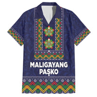 Philippines Merry Christmas Family Matching Short Sleeve Bodycon Dress and Hawaiian Shirt Maligayang Pasko with Parol and Xmas Pattern Barong Style LT03 Dad's Shirt - Short Sleeve Blue - Polynesian Pride