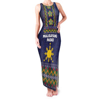 Philippines Merry Christmas Family Matching Tank Maxi Dress and Hawaiian Shirt Maligayang Pasko with Parol and Xmas Pattern Barong Style LT03 Mom's Dress Blue - Polynesian Pride